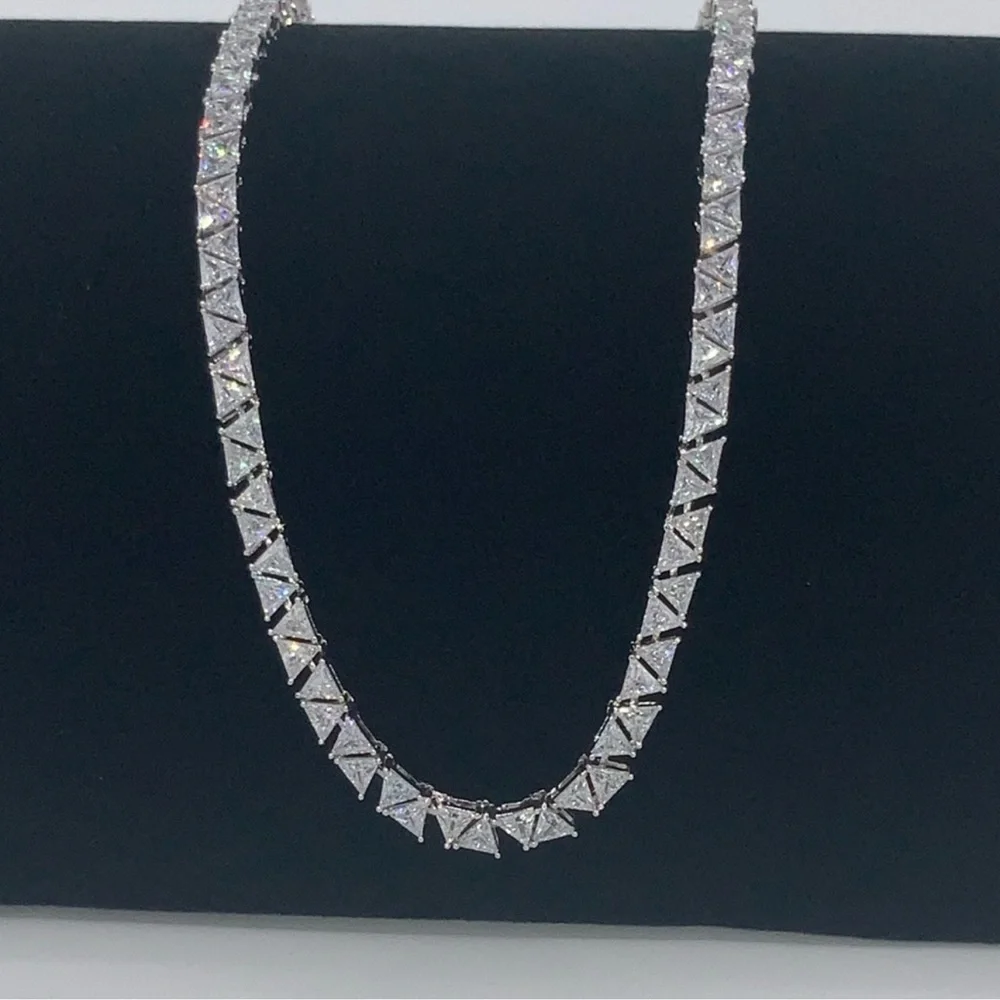 18k 60ct Trillion Tennis Necklace - Picture 12 of 16
